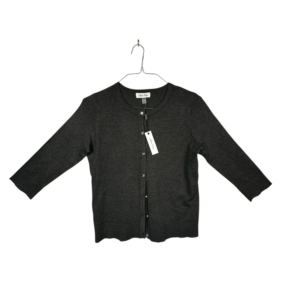 Melissa Paige Women's Novelty Flower Button-Front Cardigan Sweater Grey Large - Picture 1 of 7